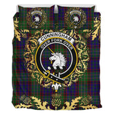 Cunningham Hunting Tartan Crest Bedding Set - Golden Thistle Style